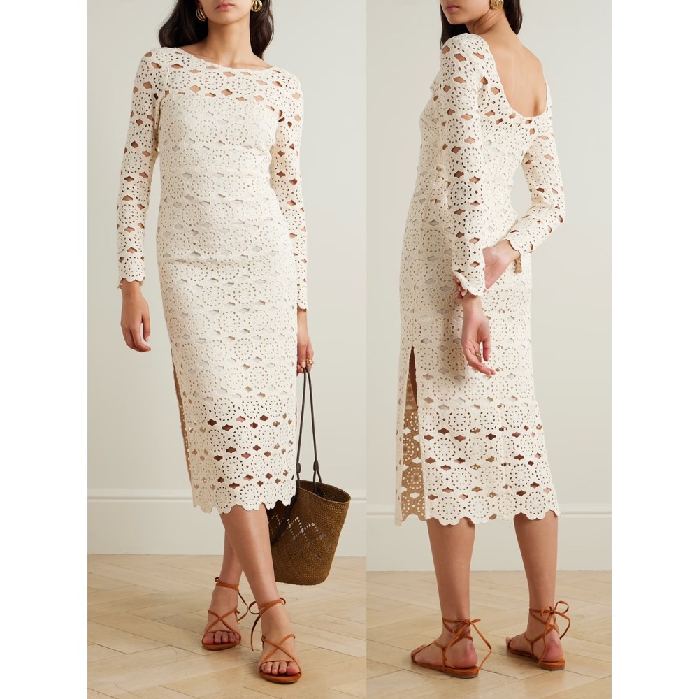 NWT CARA CARA Marsielle Crocheted Cotton Midi Dress in Cream $595 - Size‎ Medium